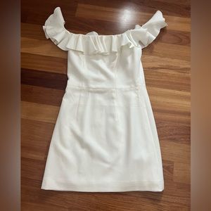 French Connection White Ruffle Off-the-Shoulder Dress